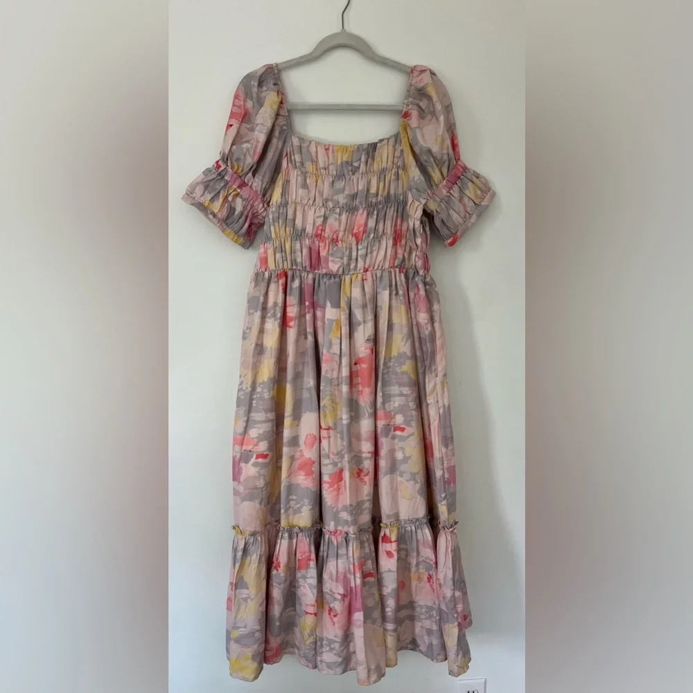 JessaKae Watercolor/Kaleidoscope Dress Ruffle Bottom Women's Size L, Like New - Picture 2 of 4